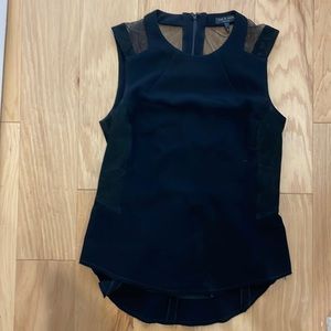 Rag & Bone peplum sleeveless top with suede & mesh detail